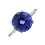 An 18ct gold tanzanite single-stone ring.Tanzanite calculated weight 4cts,