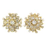 A pair of brilliant-cut diamond cluster earrings.Estimated total diamond weight 2.10cts.Butterfly