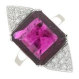 A pink tourmaline and brilliant-cut diamond dress ring.Tourmaline calculated weight 5.26cts,