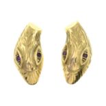 A pair of 9ct gold snake earrings,