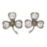 A pair of old-cut diamond shamrock earrings.Estimated total diamond weight 0.60ct,