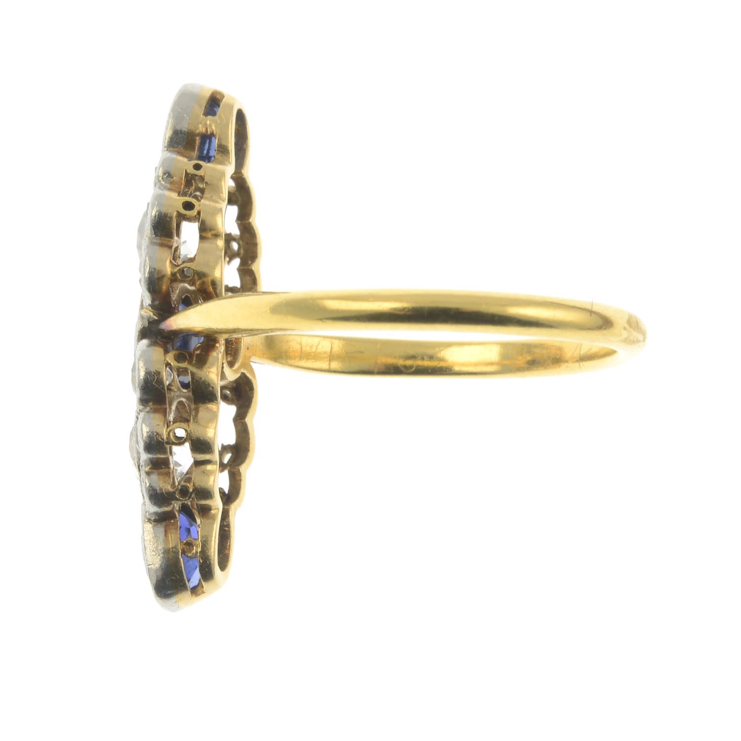 An early 20th century 18ct gold and platinum sapphire and old-cut diamond dress ring. - Image 2 of 3