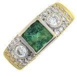 An emerald and brilliant-cut diamond dress ring.Emerald calculated weight 0.88ct,