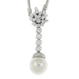 A cultured pearl and brilliant-cut diamond pendant,