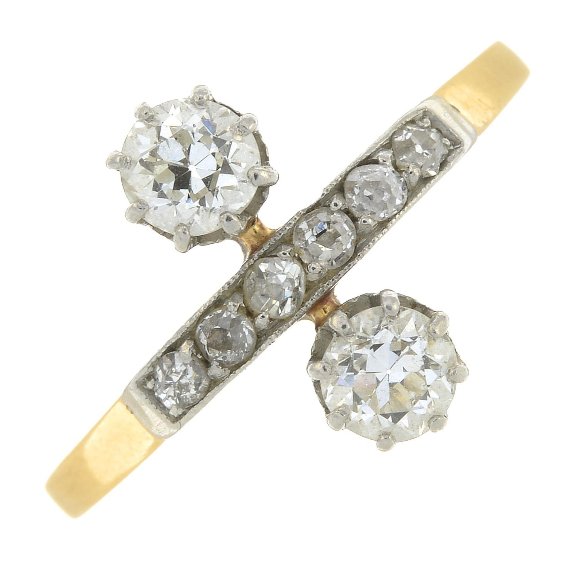 A mid 20th century old-cut diamond dress ring.Estimated total diamond weight 0.65ct,