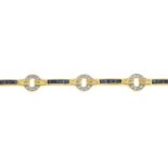 An 18ct gold sapphire and pave-set diamond bracelet.Estimated total diamond weight 0.40ct.Import