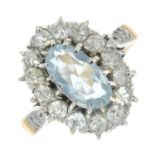 An aquamarine and old-cut diamond cluster ring.Aquamarine calculated weight 0.83ct,