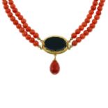 A two row coral necklace,