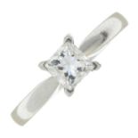 A platinum square-shape diamond single-stone ring.With report 6262754295,