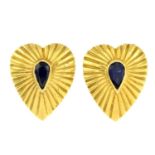 A pair of 18ct gold sapphire heart-shape cufflinks.Hallmarks for London,