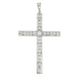 A platinum brilliant and single-cut diamond cross pendant.Estimated total diamond weight 2cts,