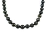 A single-strand slightly graduated cultured pearl necklace,