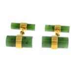 A pair of nephrite cufflinks, signed Tiffany & Co.Signed Tiffany.