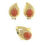 A set of coral and single-cut diamond jewellery,