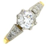 A mid 20th century 18ct gold and platinum circular-cut diamond single-stone ring,