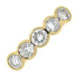 An 18ct gold brilliant-cut diamond five-stone ring.Total diamond weight 0.75ct,