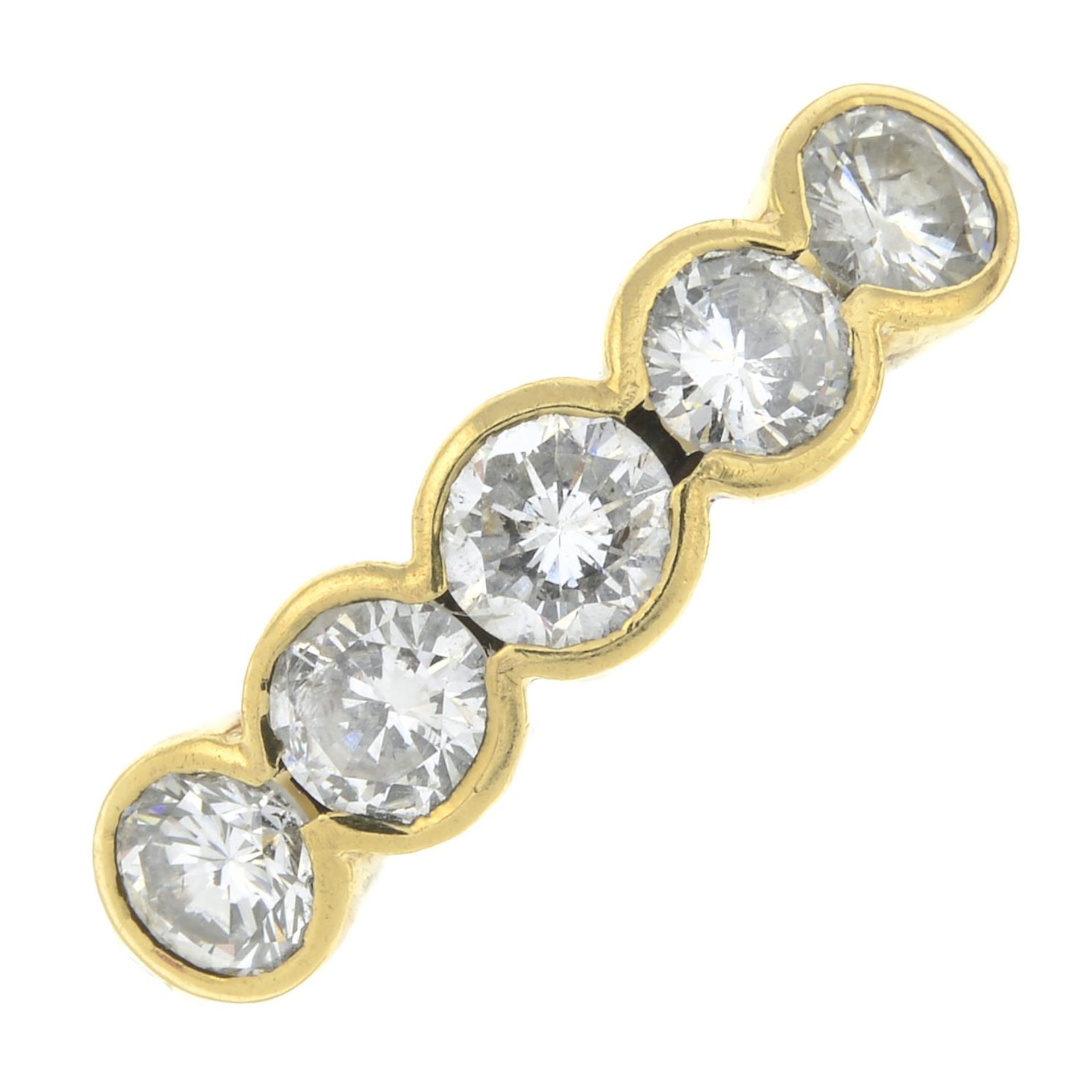 An 18ct gold brilliant-cut diamond five-stone ring.Total diamond weight 0.75ct,