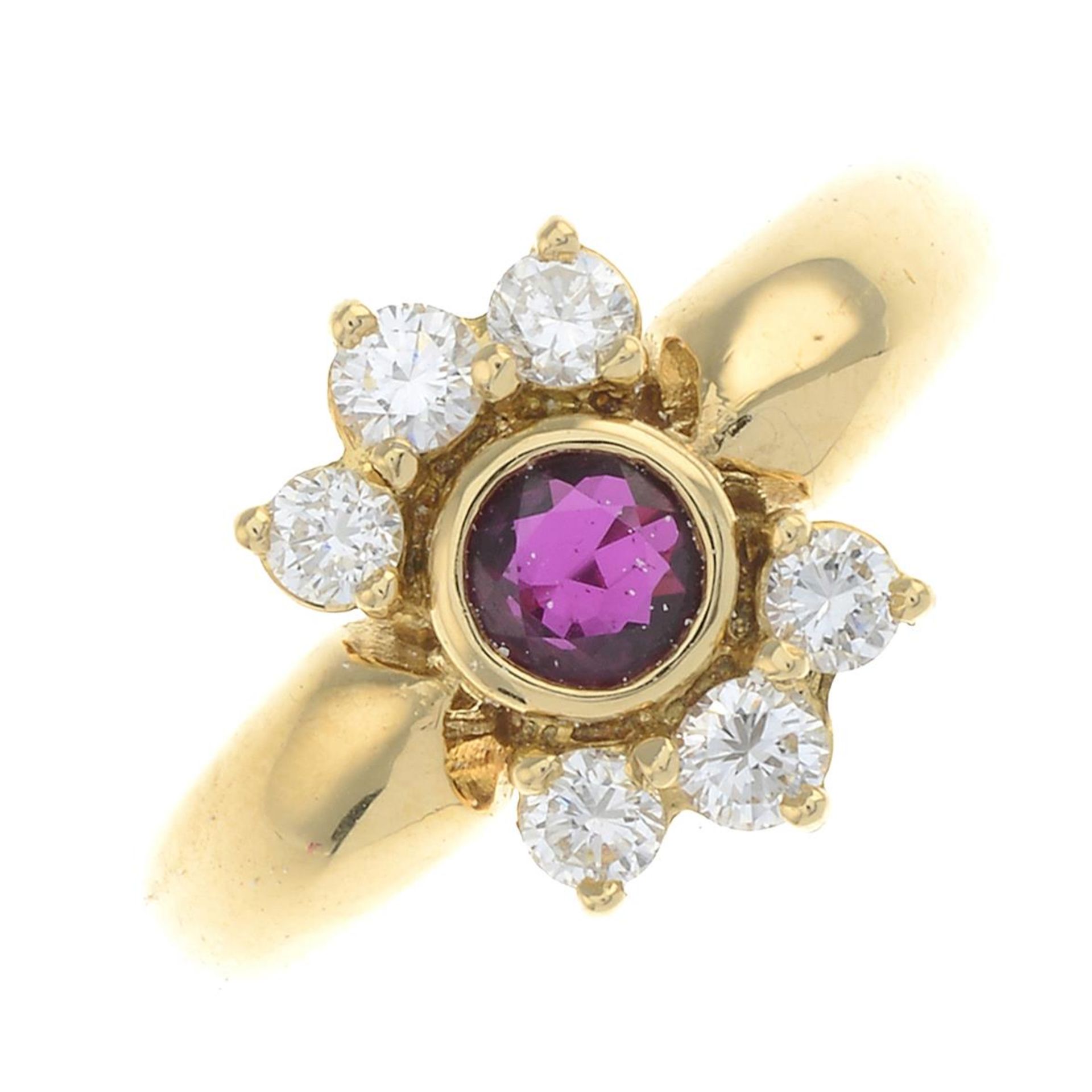 An 18ct gold ruby and brilliant-cut diamond dress ring,