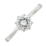 A platinum brilliant-cut diamond single-stone ring.Estimated diamond weight 0.75ct,