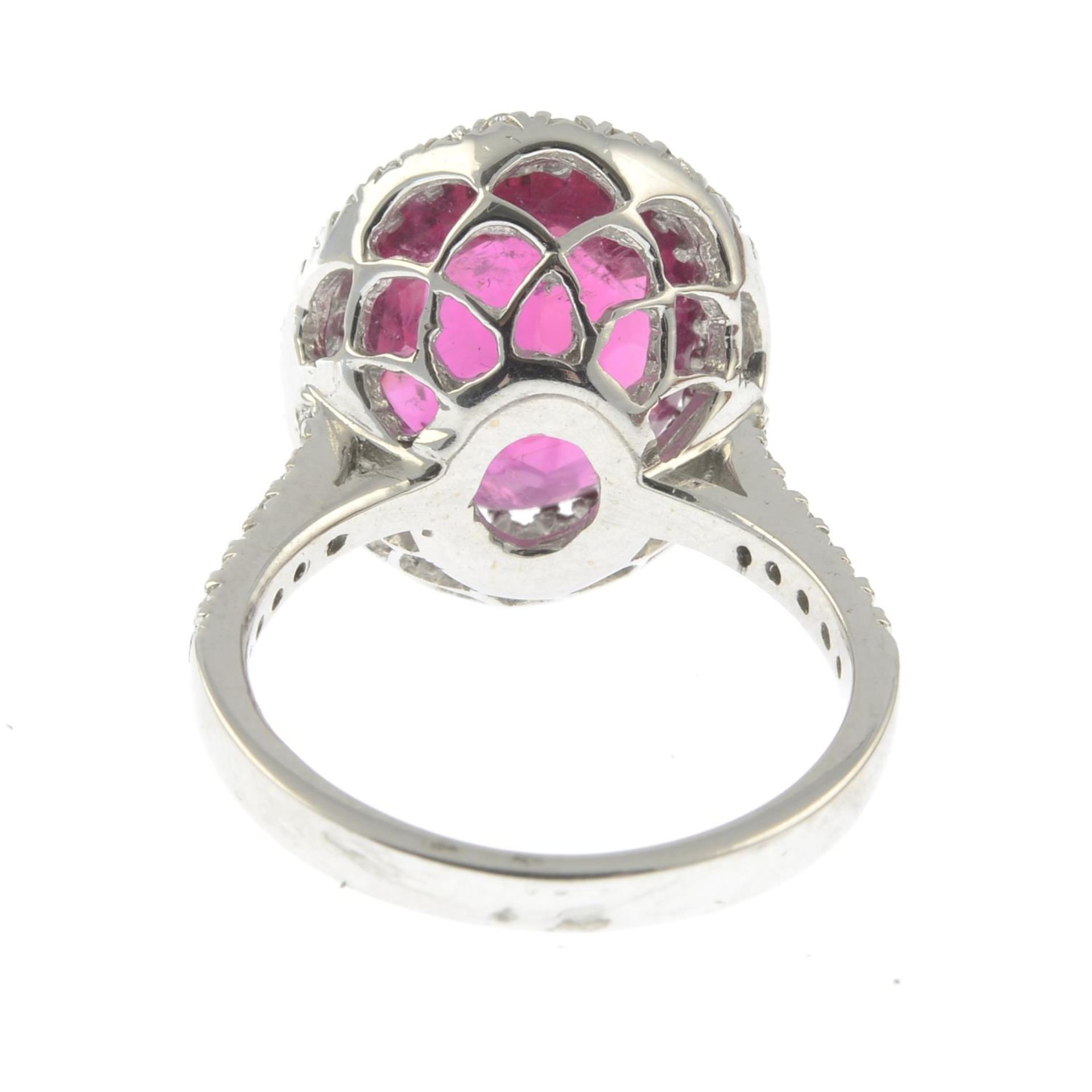 An 18ct gold pink tourmaline and brilliant-cut diamond cluster ring.Tourmaline calculated weight - Image 3 of 3