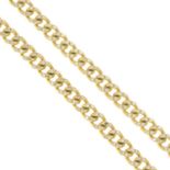 An 18ct gold pave-set diamond curb-link bracelet.Estimated total diamond weight 0.50ct.Hallmarks