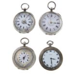 A group of four assorted fob watches.