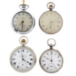 A group of four assorted pocket watches, to include a silver example.