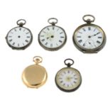 A group of five assorted pocket watches,