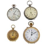 A group of four assorted pocket watches and two wrist watches, to include an example by Omega.