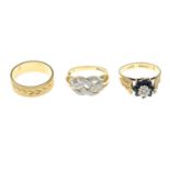 9ct gold band ring, hallmarks for 9ct gold, ring size N1/2, width 5mms, 2.7gms.