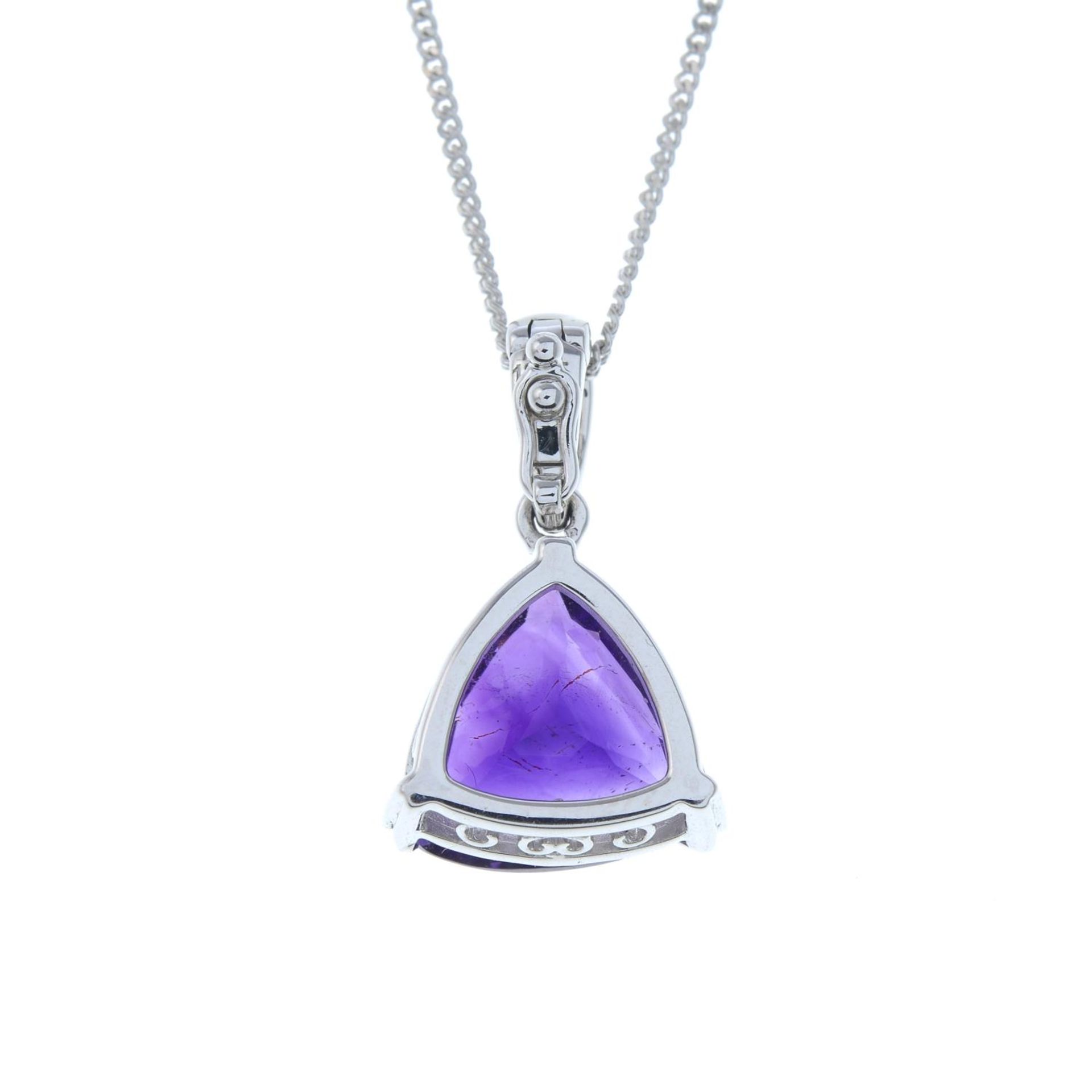 An amethyst single-stone pendant, with 9ct gold chain.Pendant stamped 750 18ct. - Image 2 of 2