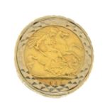 A 9ct gold half sovereign ring.Half sovereign dated 1902.