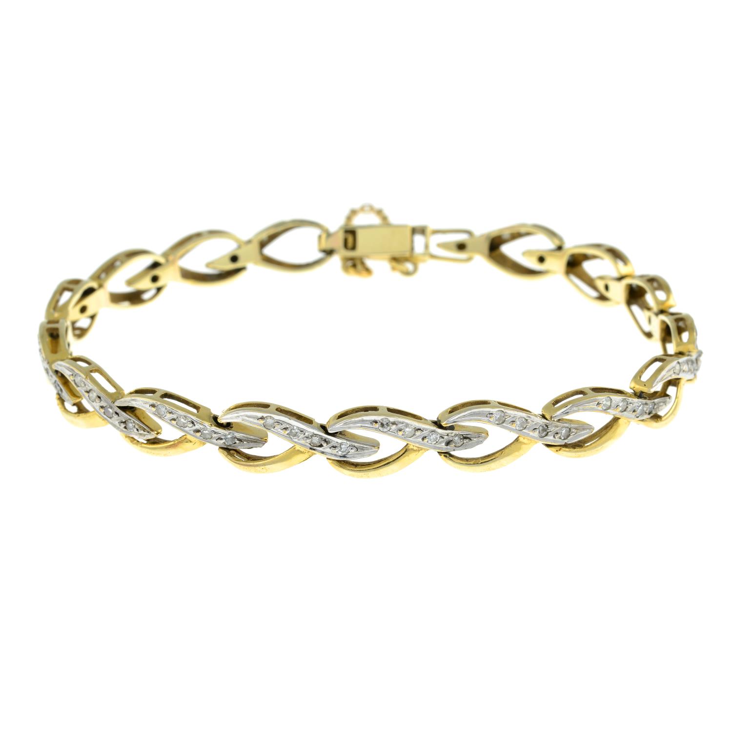 A 9ct gold diamond bracelet.Estimated total diamond weight 0.30ct.