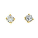 A pair of diamond stud earrings.Estimated total diamond weight 0.30ct, I-J colour, SI2-P1 clarity.