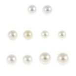 Five pairs of cultured pearl stud earrings.Cultured pearls measuring 7.3 to 5.5mms.