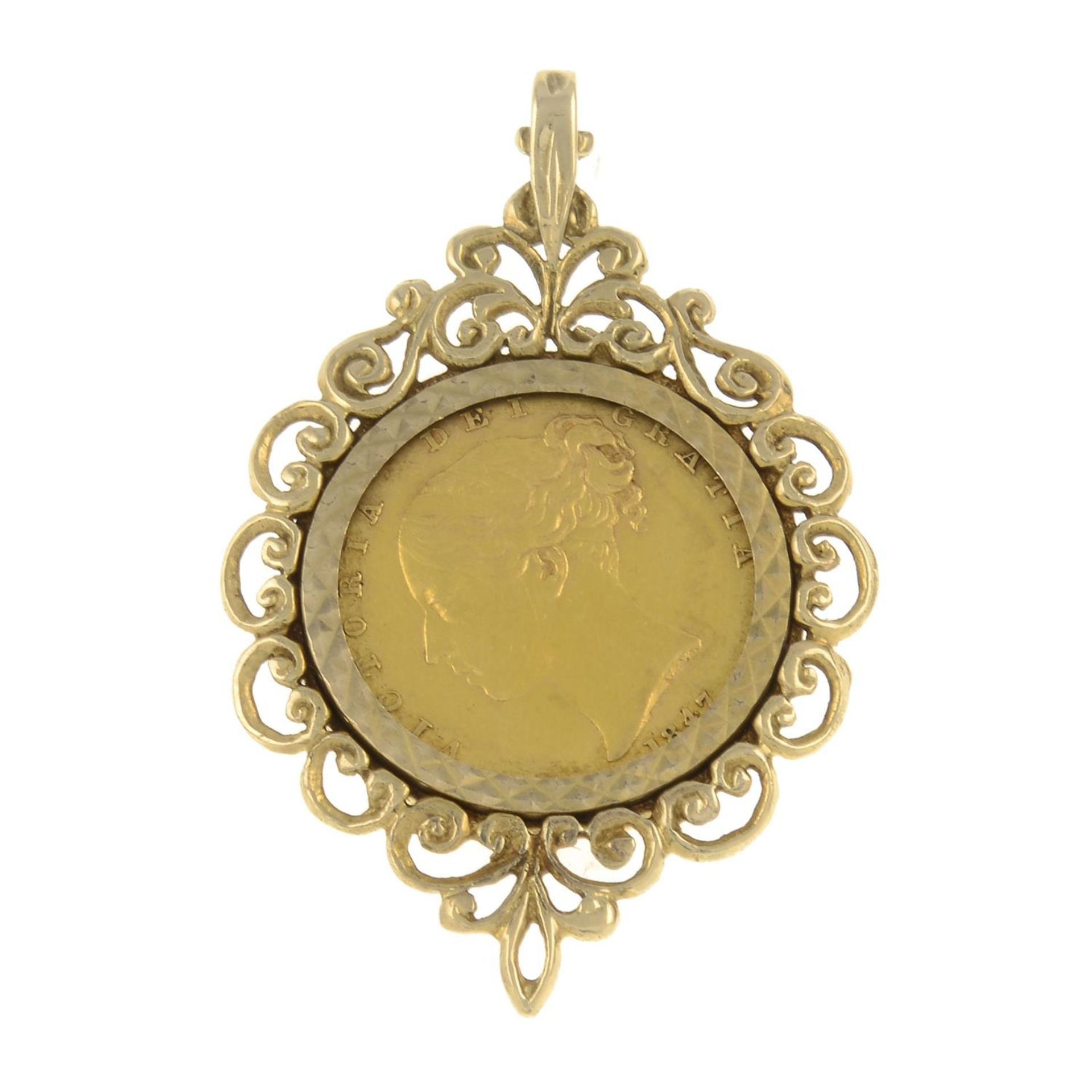 A 9ct gold full sovereign pendant.Full sovereign dated 1847.