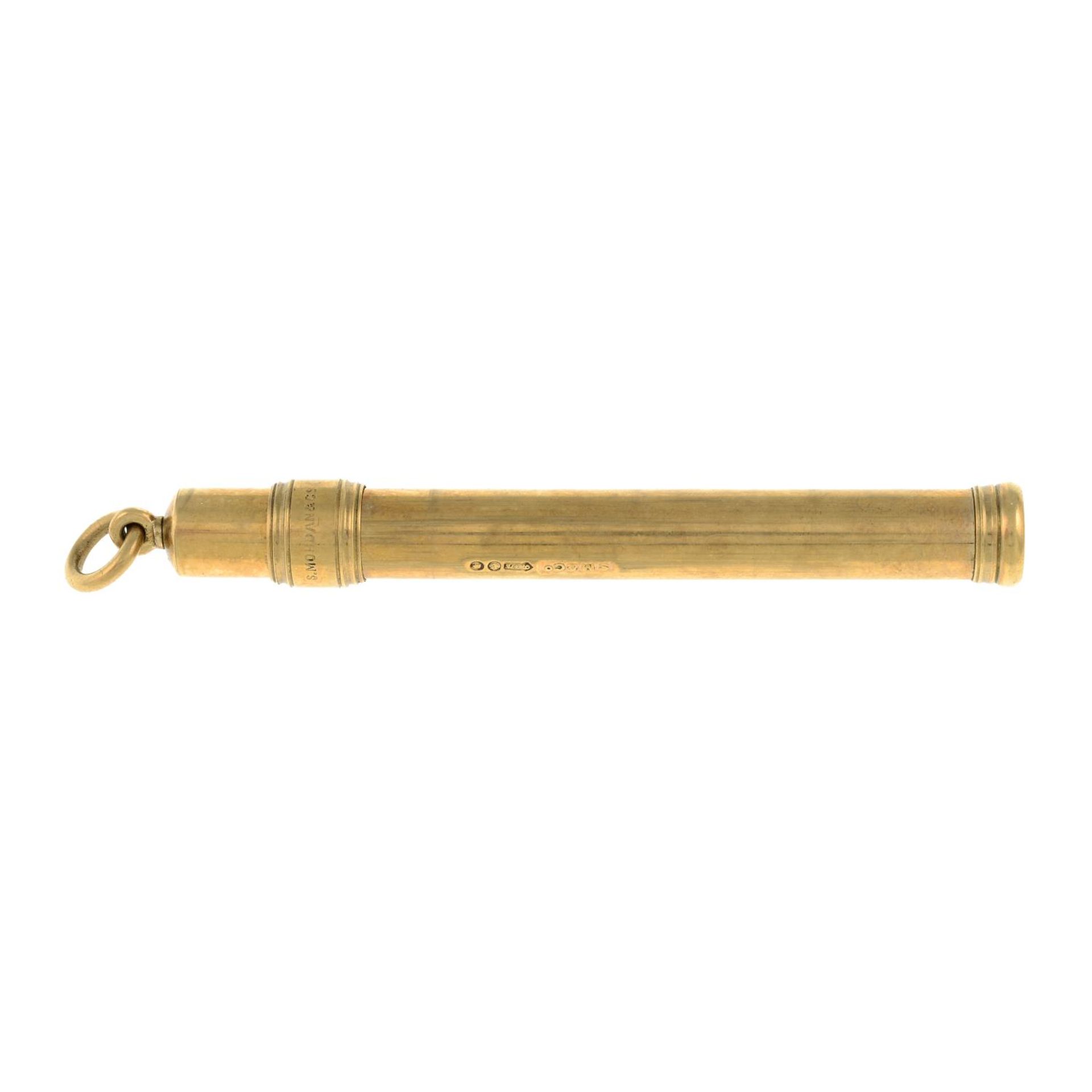 An early 20th century 9ct gold retractable pencil.Hallmarks for London, 1920.