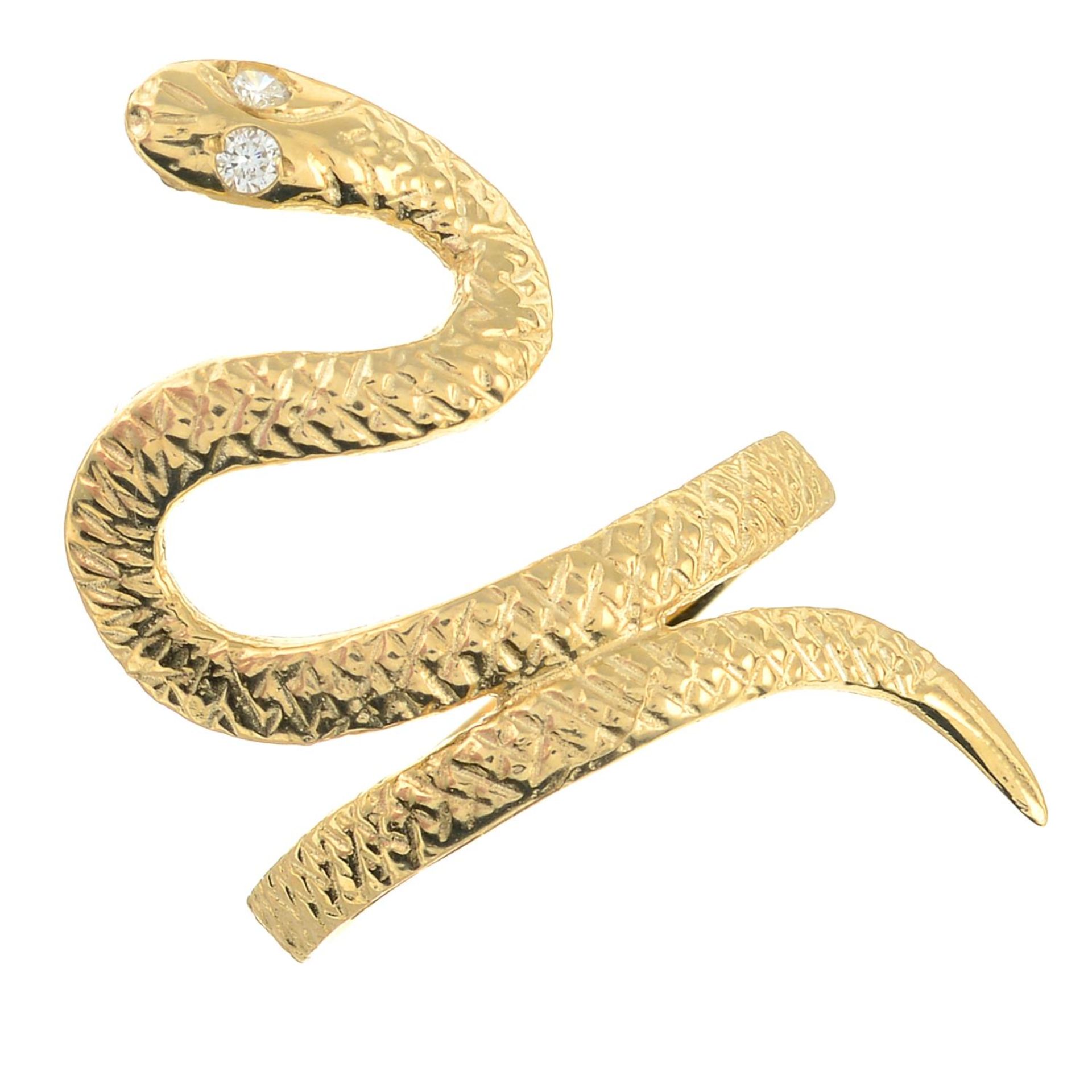 A textured snake ring, with diamond eyes.