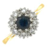 A sapphire and diamond cluster ring.Estimated total diamond weight 0.15ct.