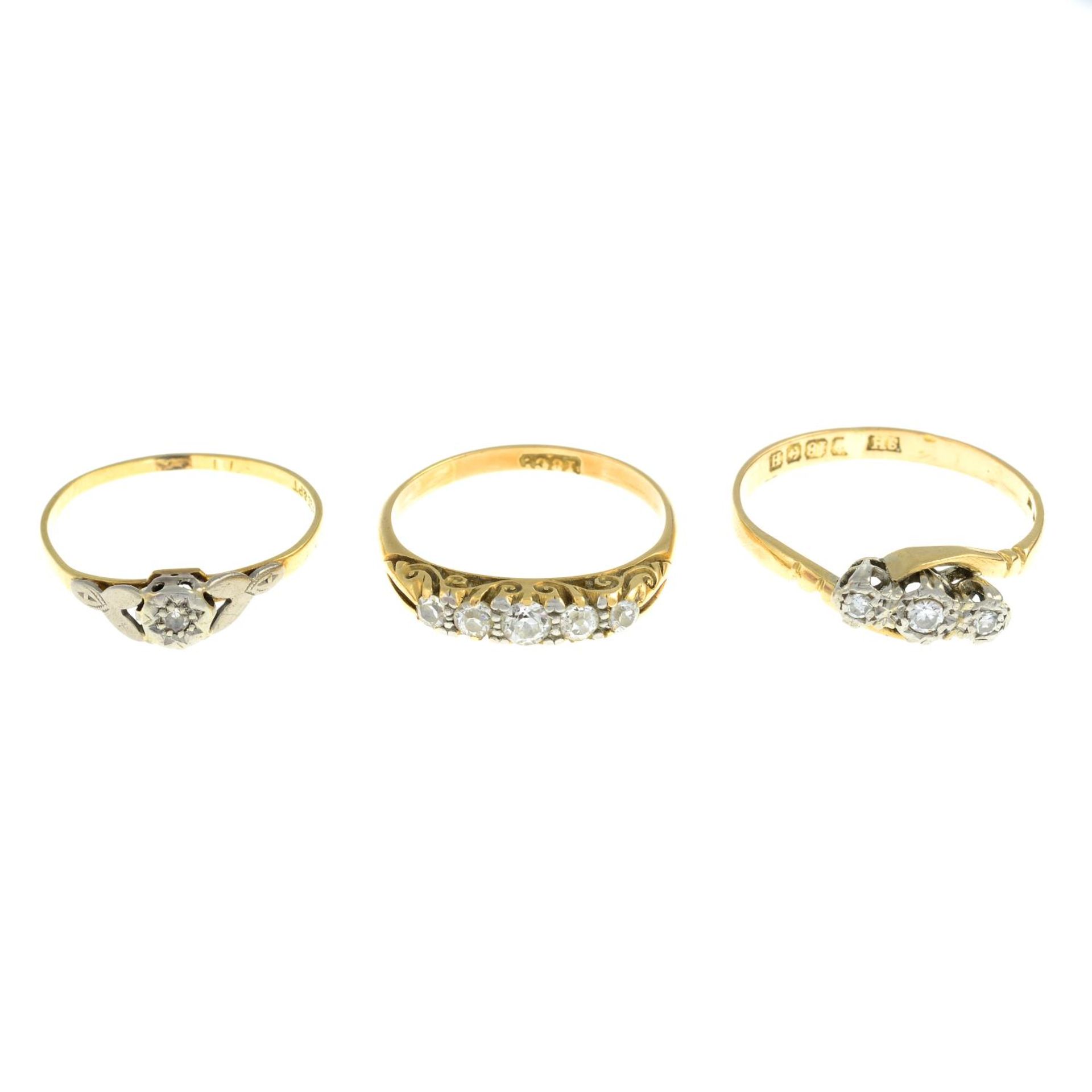 18ct gold diamond three-stone ring,