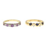 9ct gold diamond and ruby half eternity ring, hallmarks for 9ct gold, ring size L1/2, 2gms.