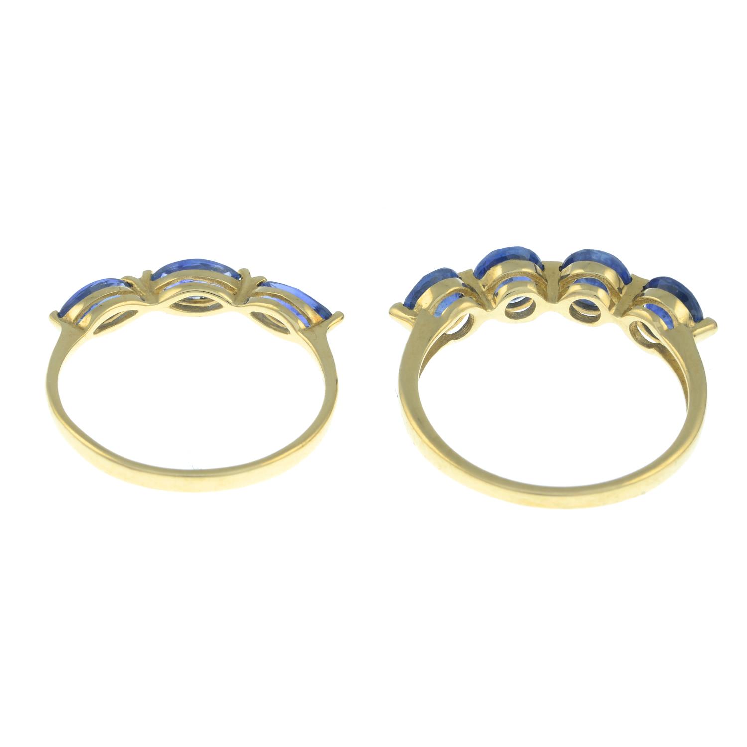 Two 9ct gold sapphire rings.Hallmarks for 9ct gold. - Image 2 of 3