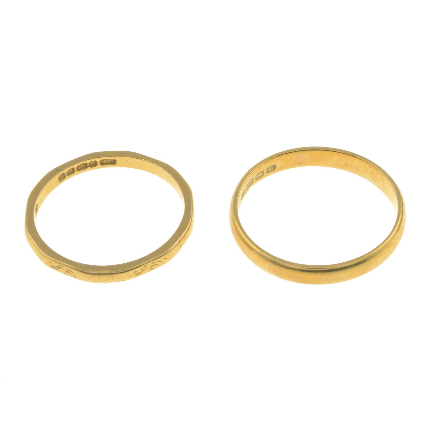 Two 22ct gold band rings.Hallmarks for Birmingham, 1935 and 1956.
