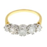 A brilliant-cut diamond five-stone ring.Estimated total diamond weight 1ct,