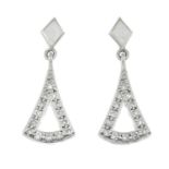 A pair of 9ct gold diamond drop earrings.Total diamond weight 0.20ct.