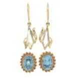 9ct gold blue zircon earrings, hallmarks for 9ct gold, length 1.5cms, 1.8gms.