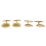 Early 20th century 9ct gold engraved cufflinks,
