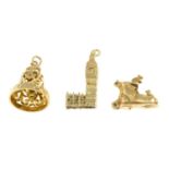 9ct gold mouse and boot charm,