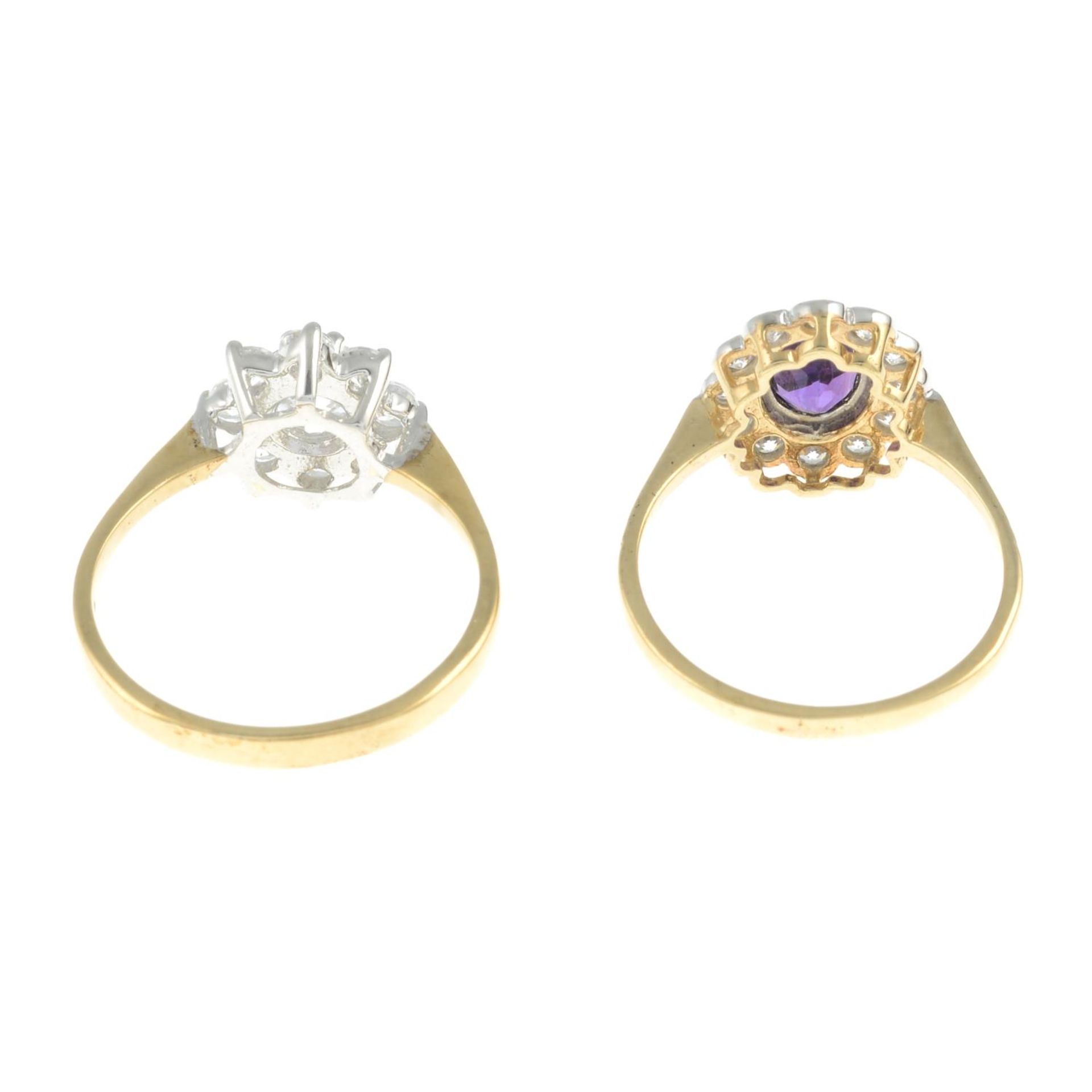 9ct gold amethyst and cubic zirconia cluster ring, - Image 3 of 3
