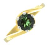 An 18ct gold green tourmaline single-stone ring.Hallmarks for 18ct gold.